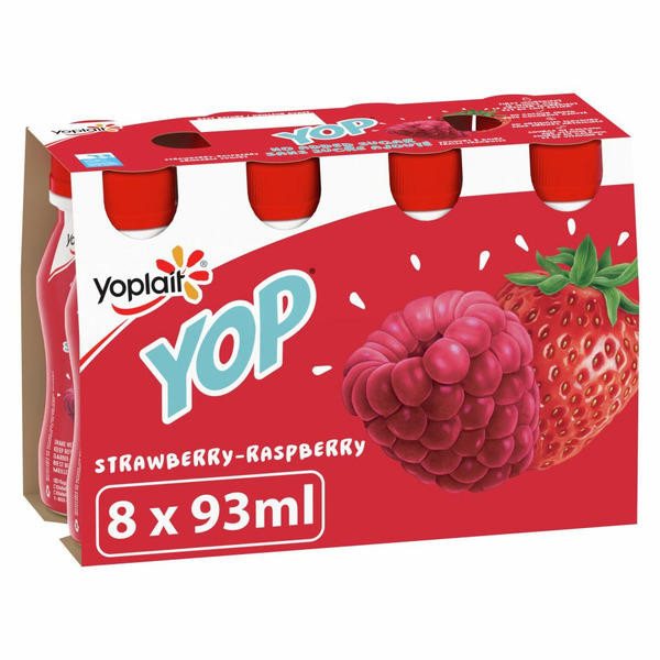 Yogurt Yoplait Yop 1.5% Drinkable Yogurt Pack, Strawberry Raspberry, No Added Sugar hero