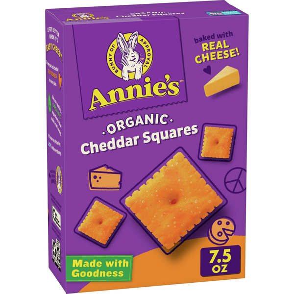 Crackers Annie's Organic Cheddar Squares Baked Cracker Snacks hero