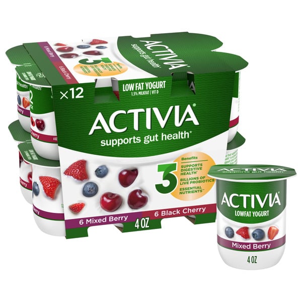 Yogurt Activia Black Cherry and Mixed Berry Lowfat, Probiotic Yogurt Cups hero