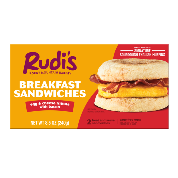 Rudi's Egg & Cheese Frittata With Bacon Breakfast Sandwich hero