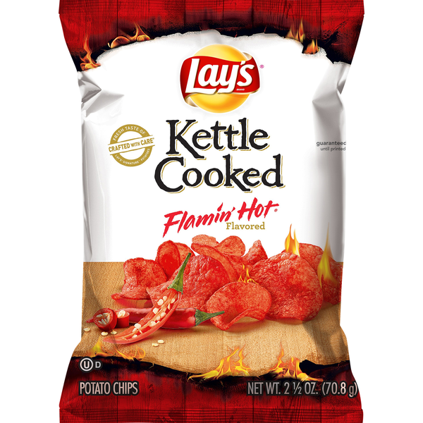 Chips & Pretzels Lay's Potato Chips, Flamin' Hot Flavored, Kettle Cooked hero