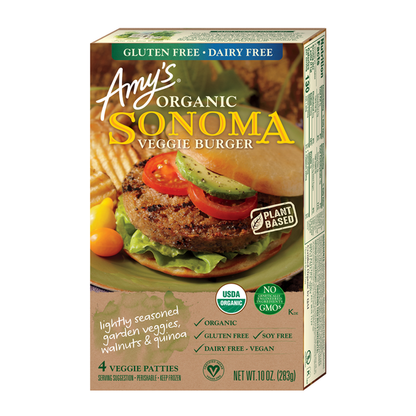 Frozen Vegan & Vegetarian Amy's Kitchen Organic Gluten and Dairy Free Sonoma Veggie Burger hero