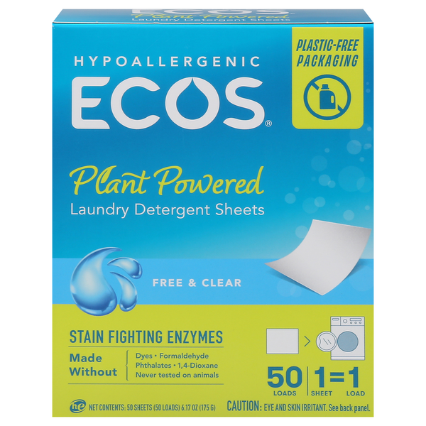 Ecos Laundry Detergent Sheets, Plant Powered, Free & Clear hero