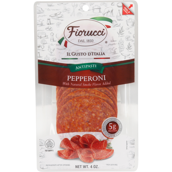 Deli Packaged Specialty Meat Fiorucci Pre-Sliced Sandwich Style Pepperoni,  Resealable Package hero