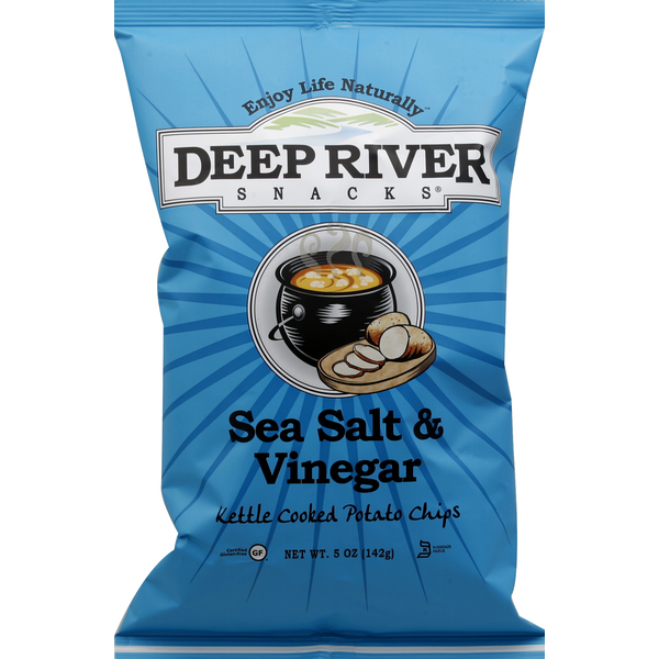 Chips & Pretzels Deep River Snacks Potato Chips, Kettle Cooked, Sea Salt & Vinegar hero