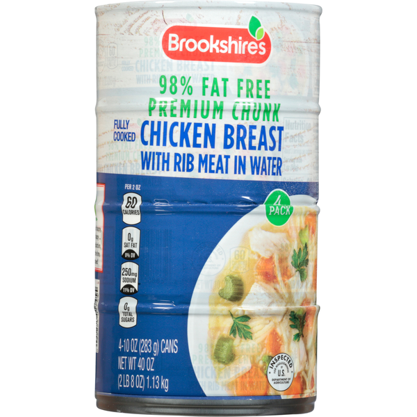 Poultry Counter Brookshire's Chicken Breast with Rib Meat in Water, 98% Fat Free, Premium Chunk, 4 Pack hero