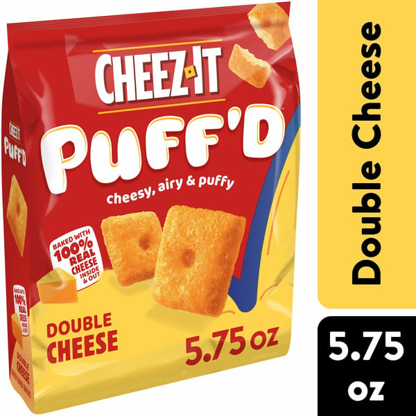 Chips & Pretzels Cheez-It Puff'd Cheesy Baked Snacks, Puffed Snack Crackers, Kids Snacks, Double Cheese hero