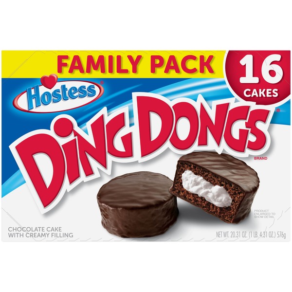 Cookies & Cakes Hostess Chocolate DING DONGS Chocolate Snack Cakes Creamy Filling Family Pack hero