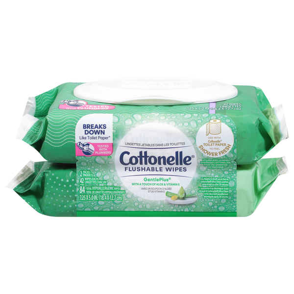 Diapers & Wipes Cottonelle GentlePlus Flushable Wet Wipes with Aloe & Vitamin E hero