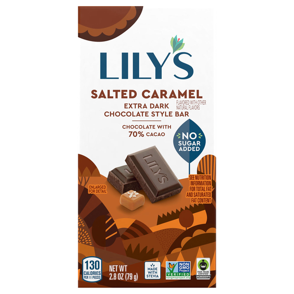 Candy & Chocolate Lily's Salted Caramel Extra Dark Chocolate Style No Sugar Added Sweets hero