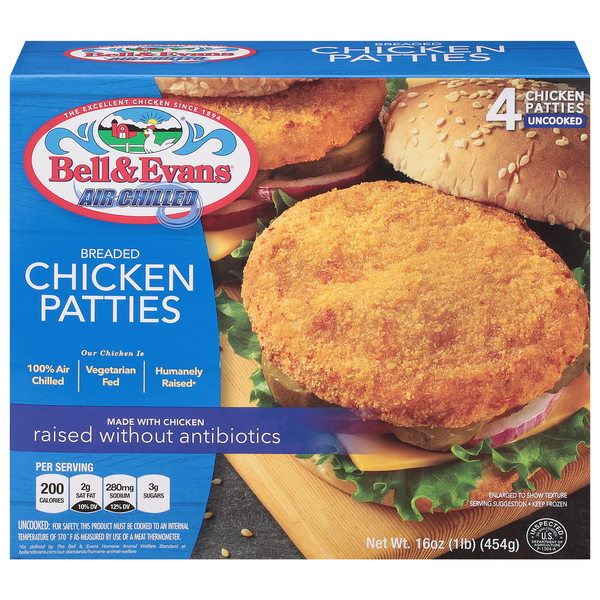 Frozen Meat & Seafood Bell & Evans Chicken Patties, Breaded hero