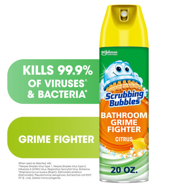 Cleaning Products Scrubbing Bubbles Bathroom Grime Fighter Bathroom Disinfectant Aerosol, Citrus hero