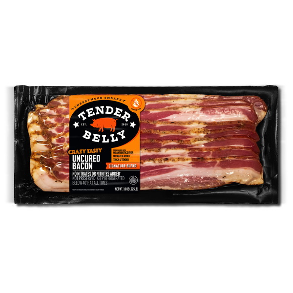 Hot Dogs, Bacon & Sausage Tender Belly Signature Dry-Rubbed, Thick Cut Bacon, Uncured hero