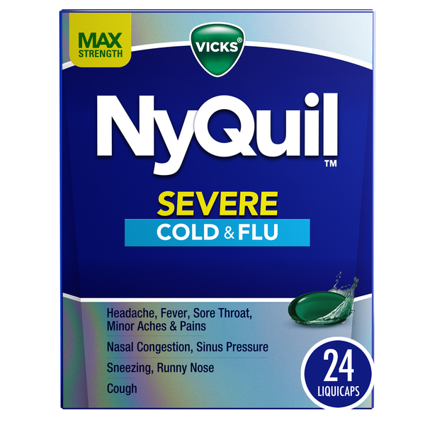 Stress & Sleep Aids Vicks NyQuil SEVERE Cold, Cough & Flu Medicine, Liquicaps hero