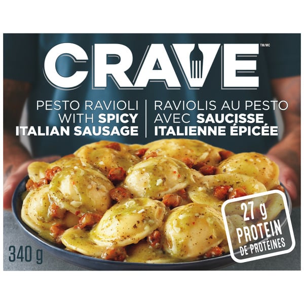 Frozen Meals Crave Pesto Ravioli with Spicy Italian Sausage hero