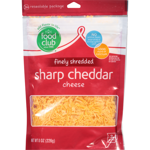 Packaged Cheese Food Club Finely Shredded Cheese, Sharp Cheddar hero