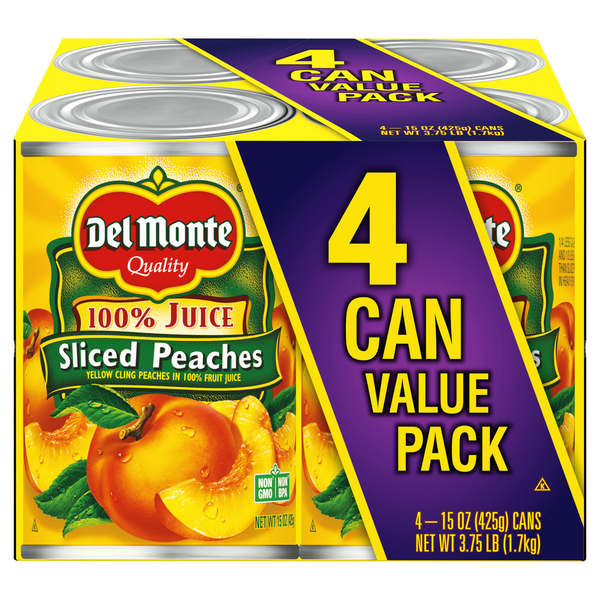 Canned Fruit & Applesauce Del Monte Sliced Peaches, 100% Juice, Value Pack hero