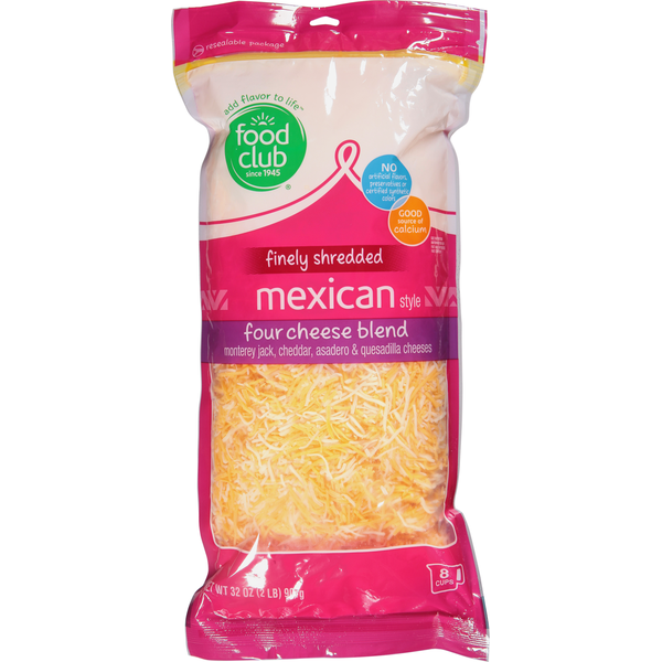 Packaged Cheese Food Club Finely Shredded Cheese, Four Cheese Blend, Mexican Style hero