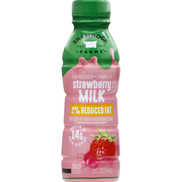 Milk Shamrock Farms Milk, 2% Reduced Fat, Strawberry hero