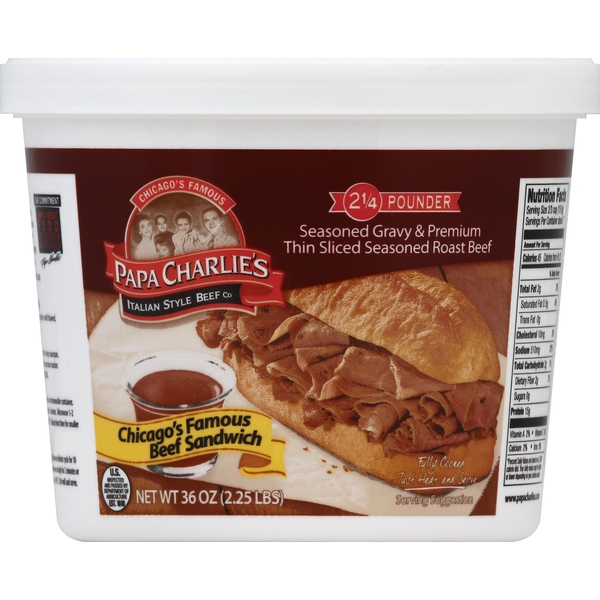 Frozen Meat & Seafood Papa Charlie's Gravy & Roast Beef, Seasoned, Thin Sliced, 2-1/4 Pounder hero