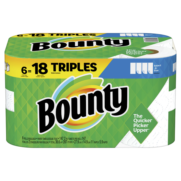 Paper Goods Bounty Select-A-Size Paper Towels, Triple Rolls, White, 147 Sheets Per Roll hero