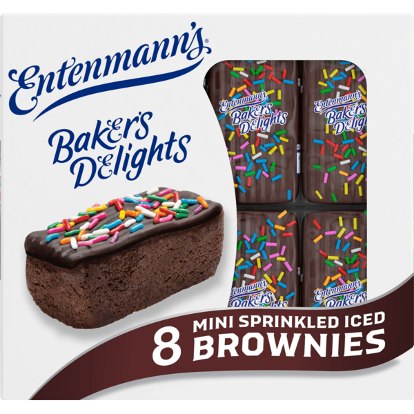 Bakery Desserts Entenmann's Baker's Delights, 8 packs, Sprinkled Iced Mini Brownies hero