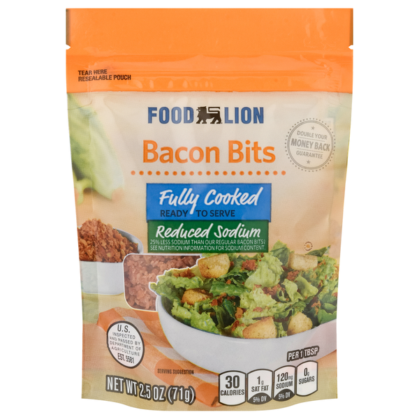 Salad Dressing & Toppings Food Lion Bacon Bits, Reduced Sodium, Real hero