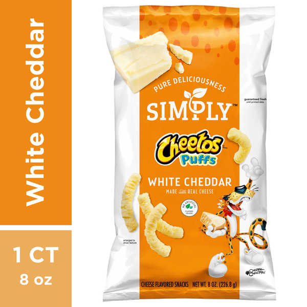 Potato Chips,Tortilla & Pretzels Cheetos Simply Puffs White Cheddar Cheese Flavored Snacks hero