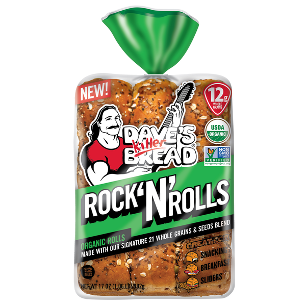 Packaged Bread Dave's Killer Bread Rock 'N' Rolls, Organic Snack, Slider, Breakfast Rolls hero