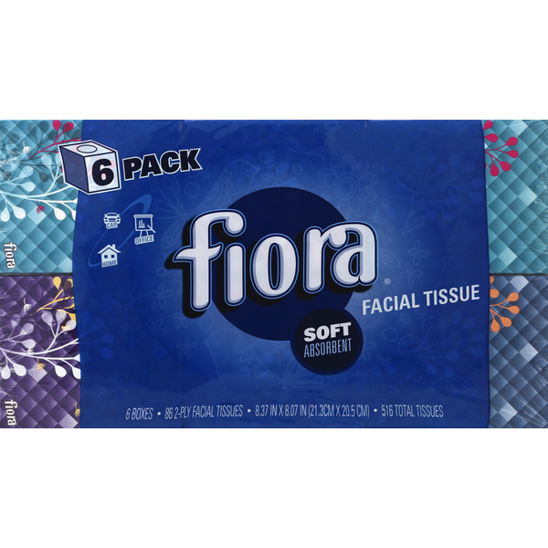 Facial Care Fiora Facial Tissue, Soft Absorbent, 2-Ply, 6 Pack hero