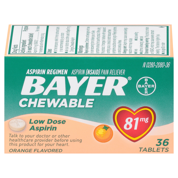 Cold, Flu & Allergy Bayer Aspirin, Low Dose, 81 mg, Chewable, Tablets, Orange Flavored hero