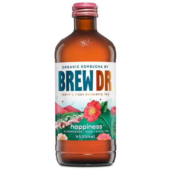 Refrigerated Brew Dr. Kombucha Happiness,  Elderflower, Hibiscus & Rose, Organic Kombucha hero