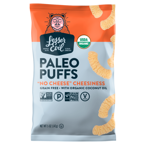 Crackers LesserEvil Paleo Puffs, "No Cheese" Cheesiness hero