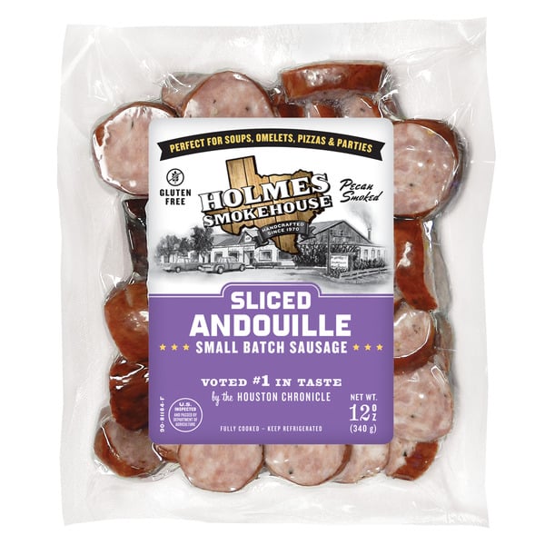 Hot Dogs & Sausage Holmes Smokehouse Sliced Andouille, Small Batch Sausage hero