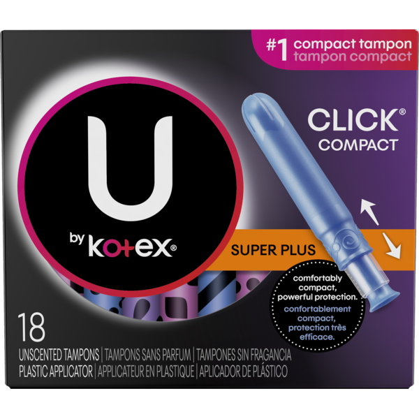 Feminine Care U by Kotex Click Compact Tampons, Super Plus Absorbency, Unscented, 18 Count hero