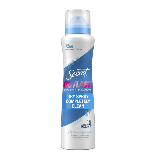 Secret Outlast Dry Spray Antiperspirant Deodorant for Women, Completely Clean hero