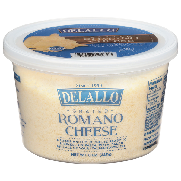 Specialty Cheeses DeLallo Cheese, Romano, Grated hero