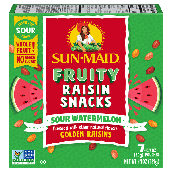 Nuts, Seeds & Dried Fruit Sun-Maid Fruity Raisin Snacks Sour Watermelon Pouches hero