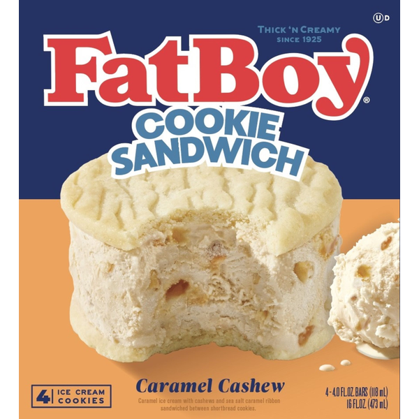 Frozen Dessert FatBoy Caramel Cashew Cookie Ice Cream Sandwich hero