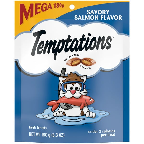 Cat Treats and Chews TEMPTATIONS Classic Crunchy and Soft Cat Treats Savory Salmon Flavor hero