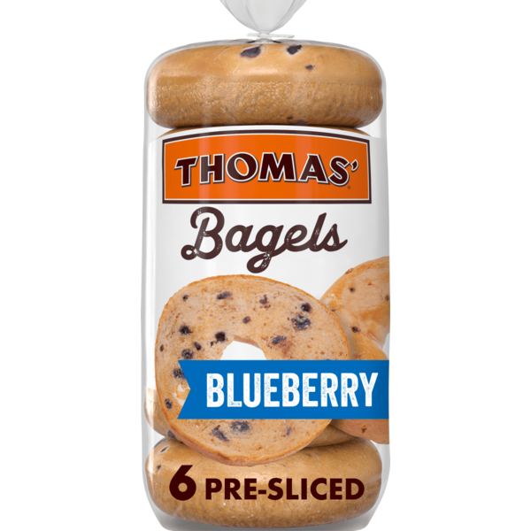 Breakfast Breads, Donuts & More Thomas’ 6 count, Blueberry Pre-sliced Bagels hero