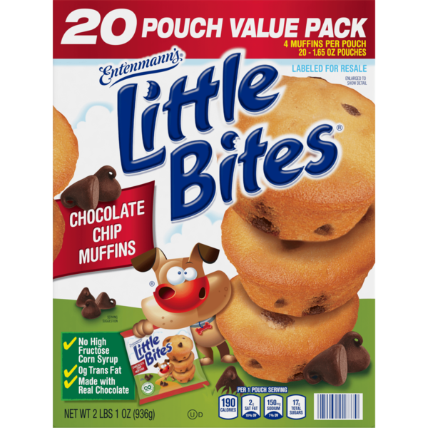 Cookies & Cakes Entenmann's Little Bites, 20 packs, Chocolate Chip Mini Muffins hero