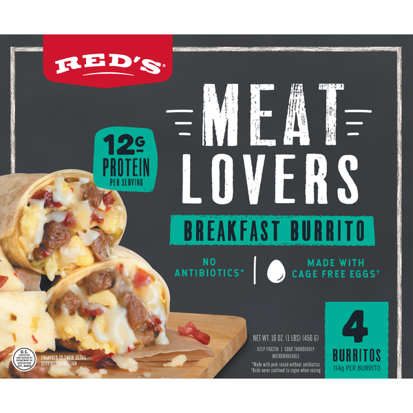 Frozen Meals Red's Breakfast Burrito, Meat Lovers hero