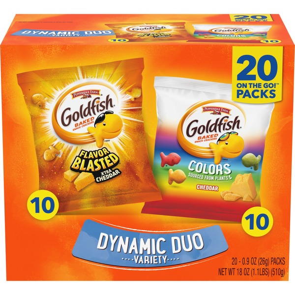 Crackers Pepperidge Farm Goldfish  Colors Cheddar and Flavor Blasted Xtra Cheddar Crackers hero