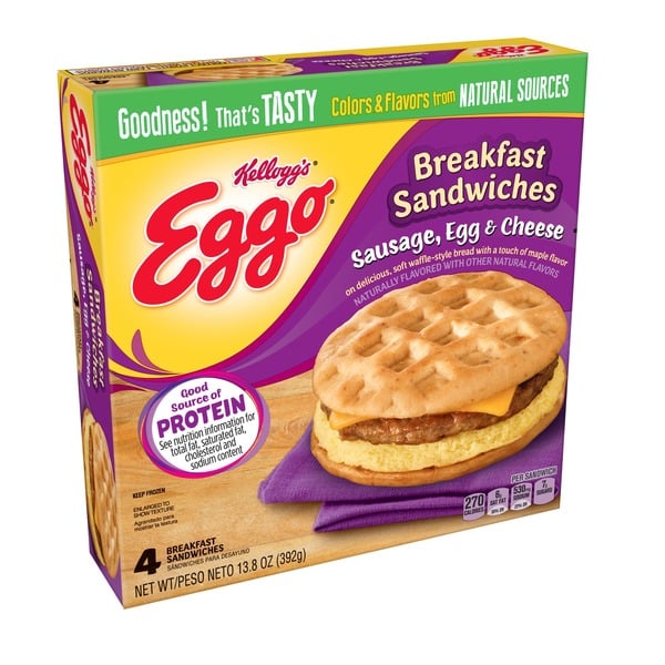 Frozen Breakfast Kellogg’s Eggo Breakfast Sandwiches, Sausage, Egg & Cheese hero