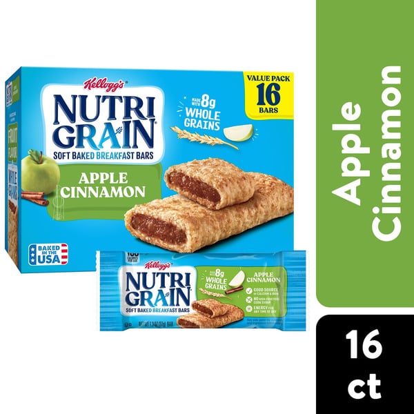 Breakfast Bars & Pastries Kellogg’s Nutri-Grain Soft Baked Breakfast Bars, Kids Snacks, Whole Grain, Apple Cinnamon hero