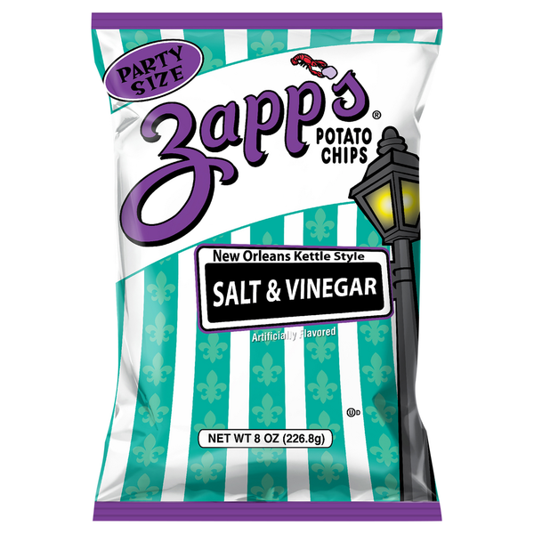 Chips & Pretzels Zapp's Potato Chips, Salt & Vinegar, New Orleans Kettle Style, Party Size hero