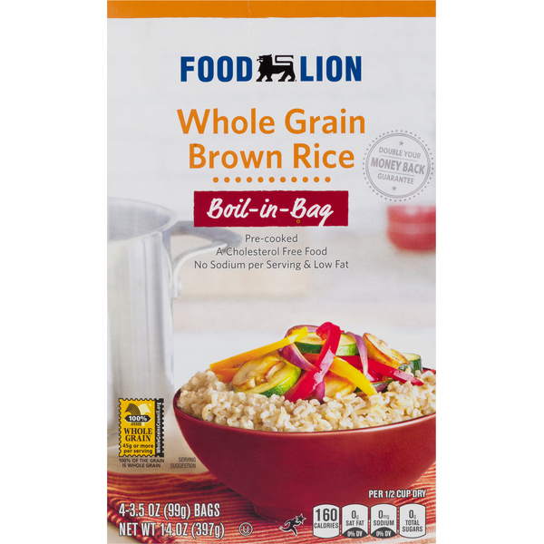 Grains, Rice & Dried Goods Food Lion Brown Rice, Whole Grain, Boil-in-Bag hero