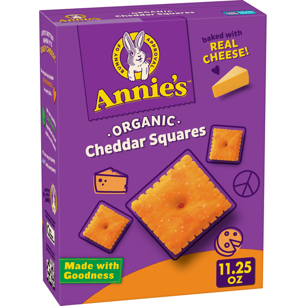 Crackers Annie's Organic Original Cheddar Squares Baked Snack Crackers hero