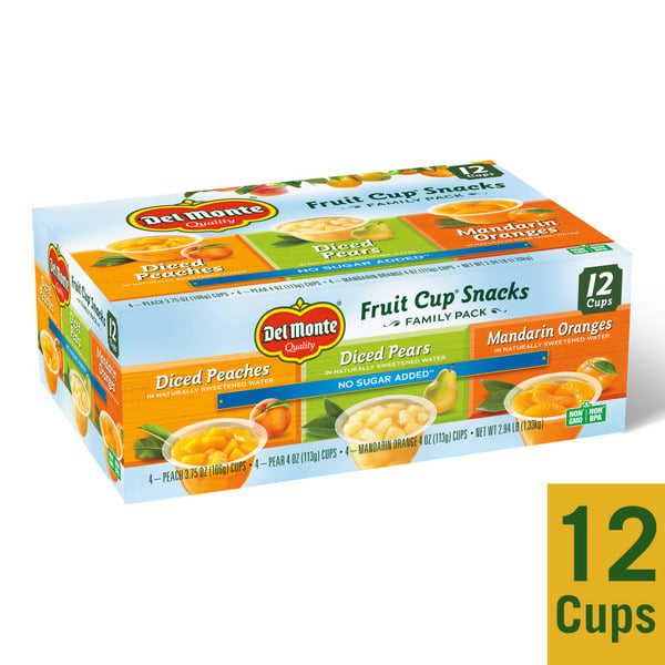 Canned Fruit & Applesauce Del Monte No Sugar Added Variety Pack Plastic Fruit Cup Snacks hero